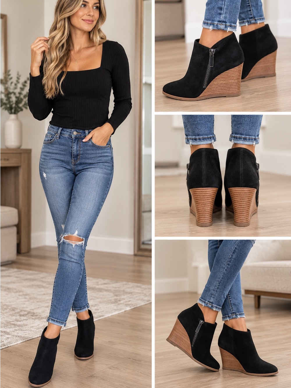 1. State Black Suede Wedge Ankle Booties